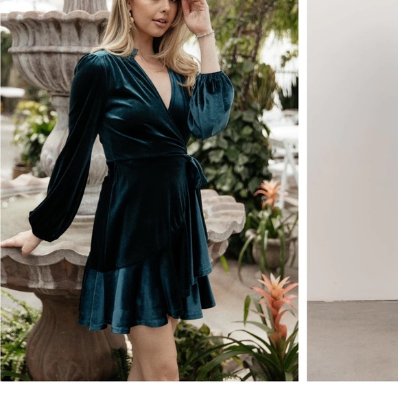 Velvet Wrap Dress- Jade - Picture 3 of 6